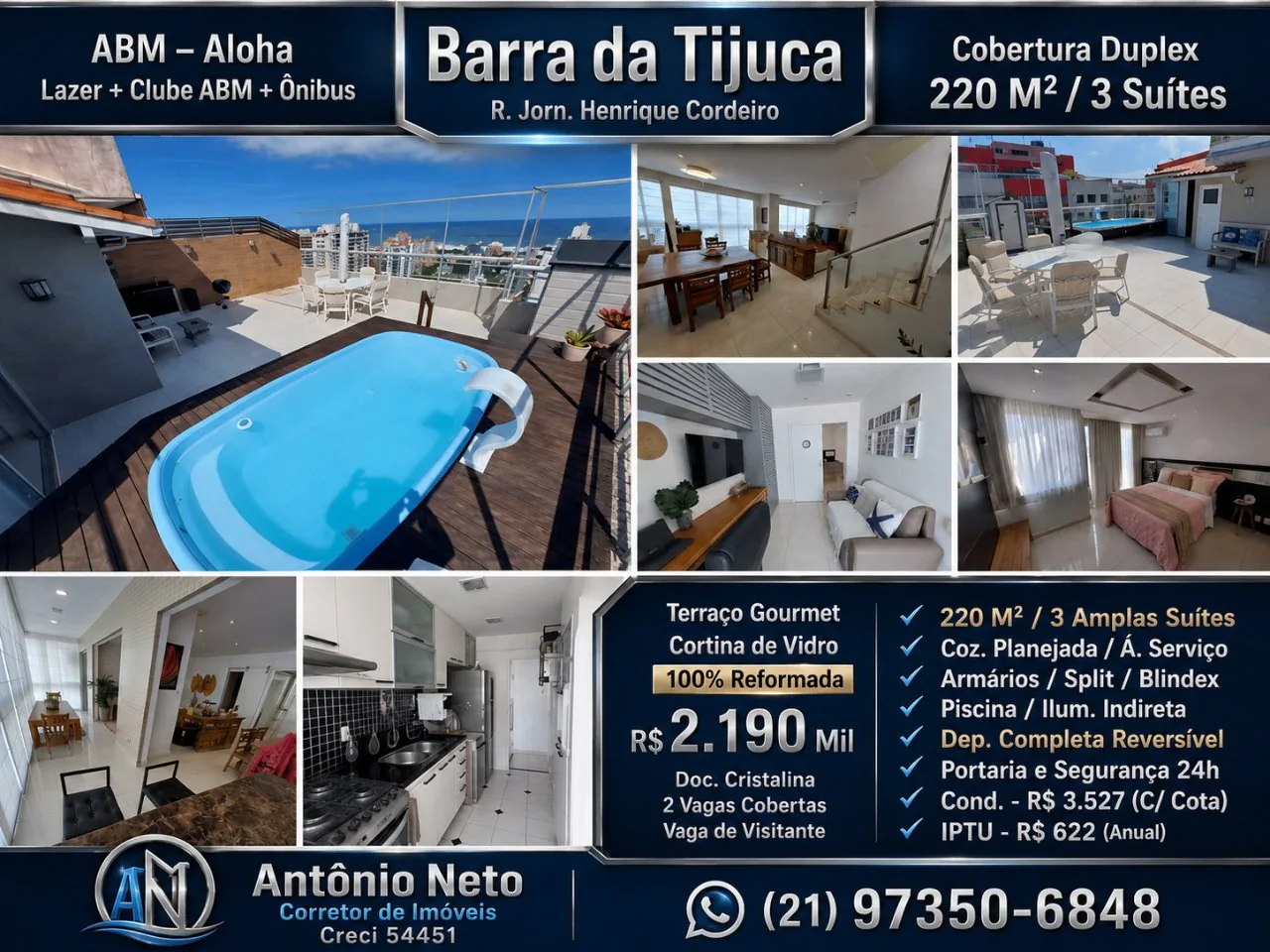 Cobertura Duplex 220m² — Barra da Tijuca (ABM Aloha) — imóvel em Barra da Tijuca, Rio de Janeiro